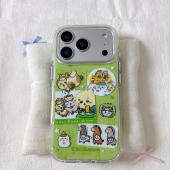 可爱绿底吉伊卡哇插画圆边双层适用苹果17promax手机壳iPhone16新款 保护套15 13全包硅胶防摔日韩