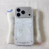 ins波点淡雅蝴蝶结圆边双层适用苹果17promax手机壳iPhone16新款 保护套15 13全包硅胶防摔日韩