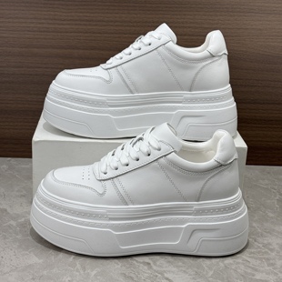 欧洲站小个子松糕鞋 爆款 女2026新款 8CM增高厚底小白鞋 头层牛皮