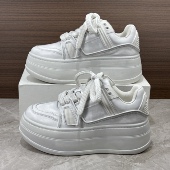 欧洲站厚底松糕板鞋 爆款 新款 脏脏鞋 6CM真皮做旧小白鞋 女2026春季