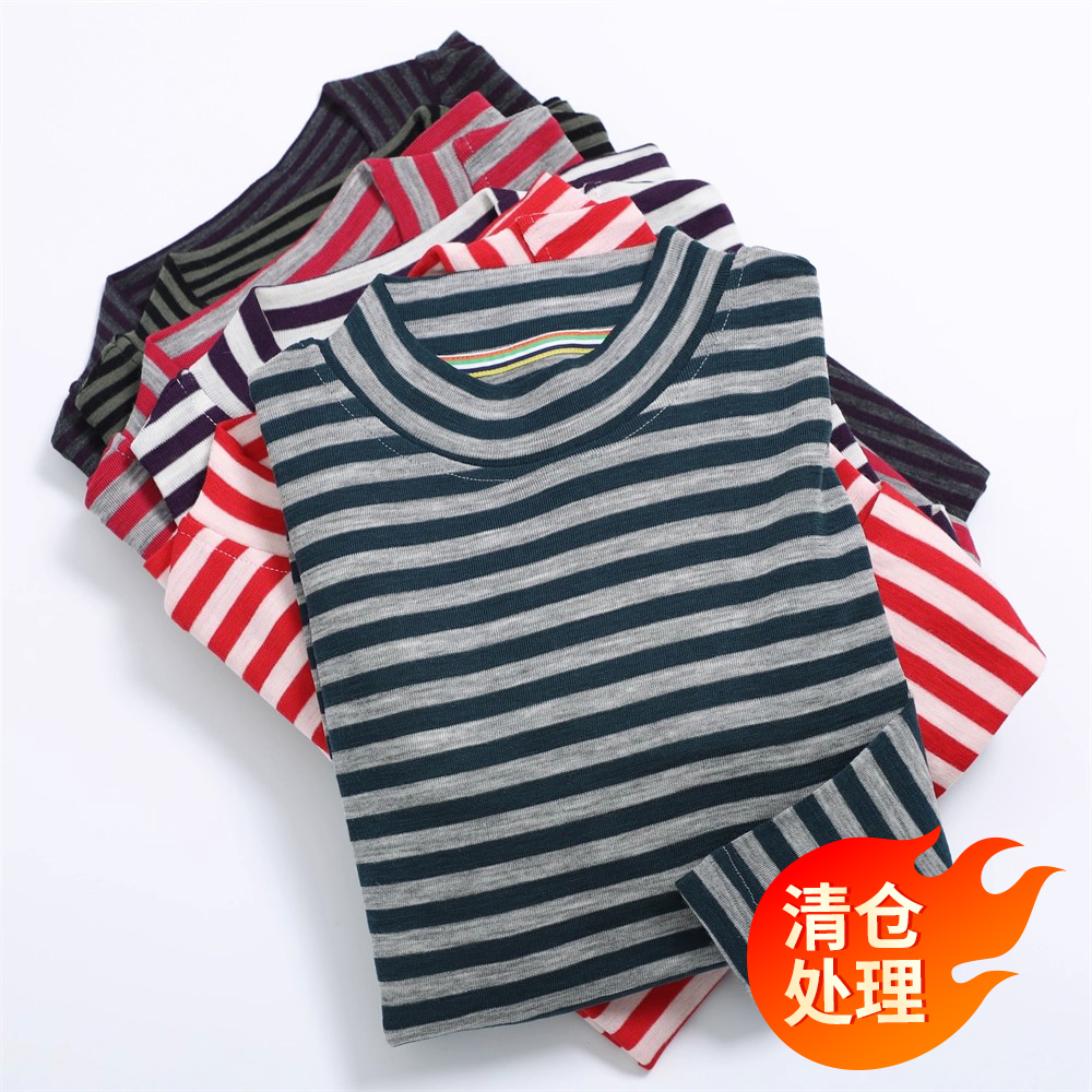 100%美利奴羊毛女半高领条纹打底