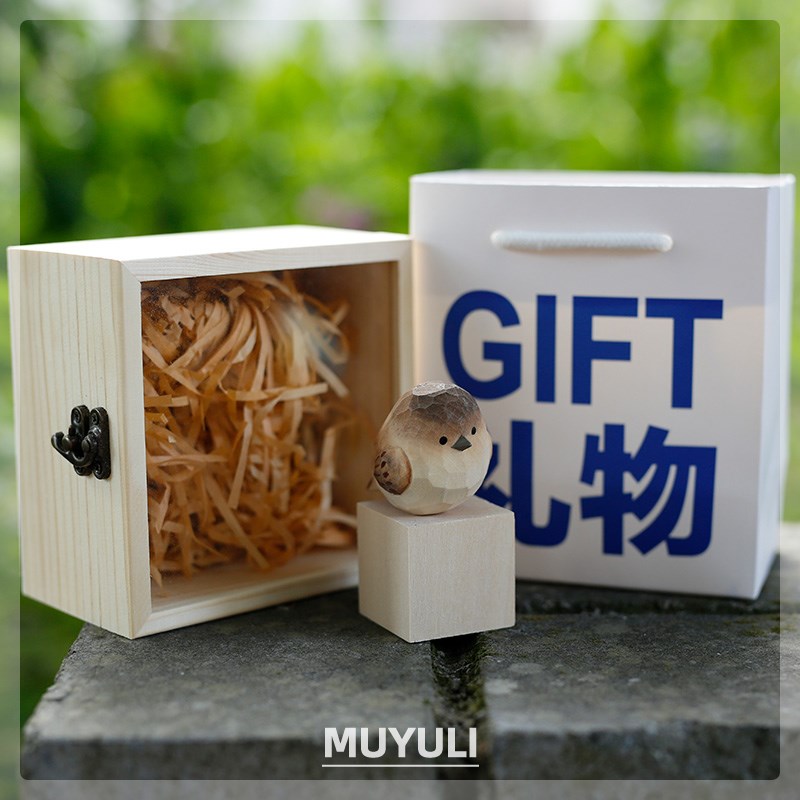 木雕小肥啾麻雀电脑桌面摆件珍珠鸟可爱情侣一对小鸟装饰闺蜜礼物