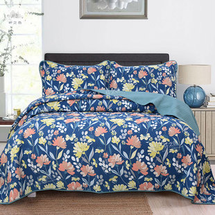 灵雀美式复古床盖三件套样板房软装被子夹棉床单绗缝被水洗棉被单
