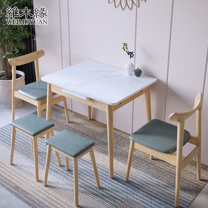 岩板餐桌家用小户型可伸缩亮光现代简约轻奢新款折叠实木吃饭桌子,住宅家具,岩板餐桌,淘宝优惠券,粉丝福利购,淘宝优惠卷