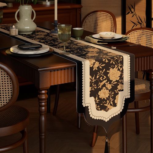 中古风餐桌桌旗轻奢高端长条茶席茶桌垫布餐边柜防水桌布茶几茶旗