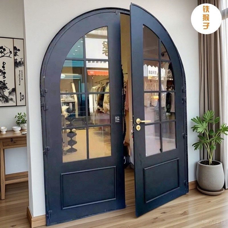 法式覆古弧形对开门铁艺烤漆门双开门店铺玻璃门会议室阳台卧室门,全屋定制,阳台门,淘宝优惠券,粉丝福利购,淘宝优惠卷