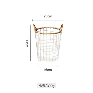 美式复古简约铁艺网格收纳篮藤条铁丝编织储物筐纯手工手提置物篮