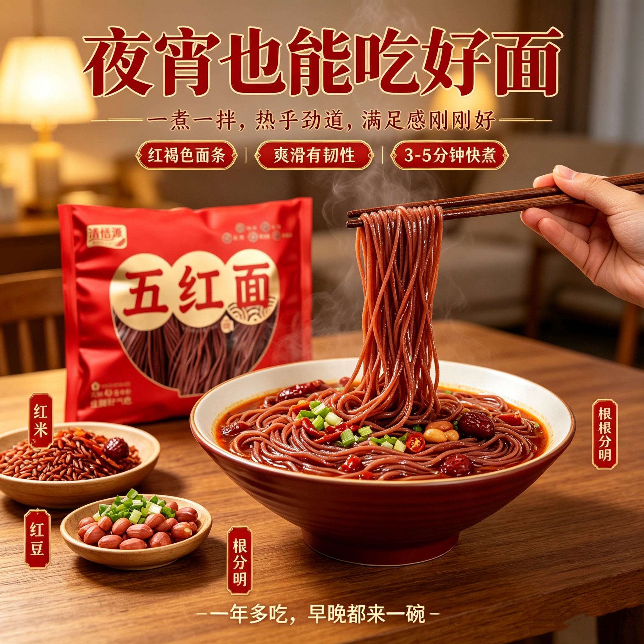 糖尿人专用食品无糖精可以吃的五红面鲜面营养面早餐首选休闲代餐
