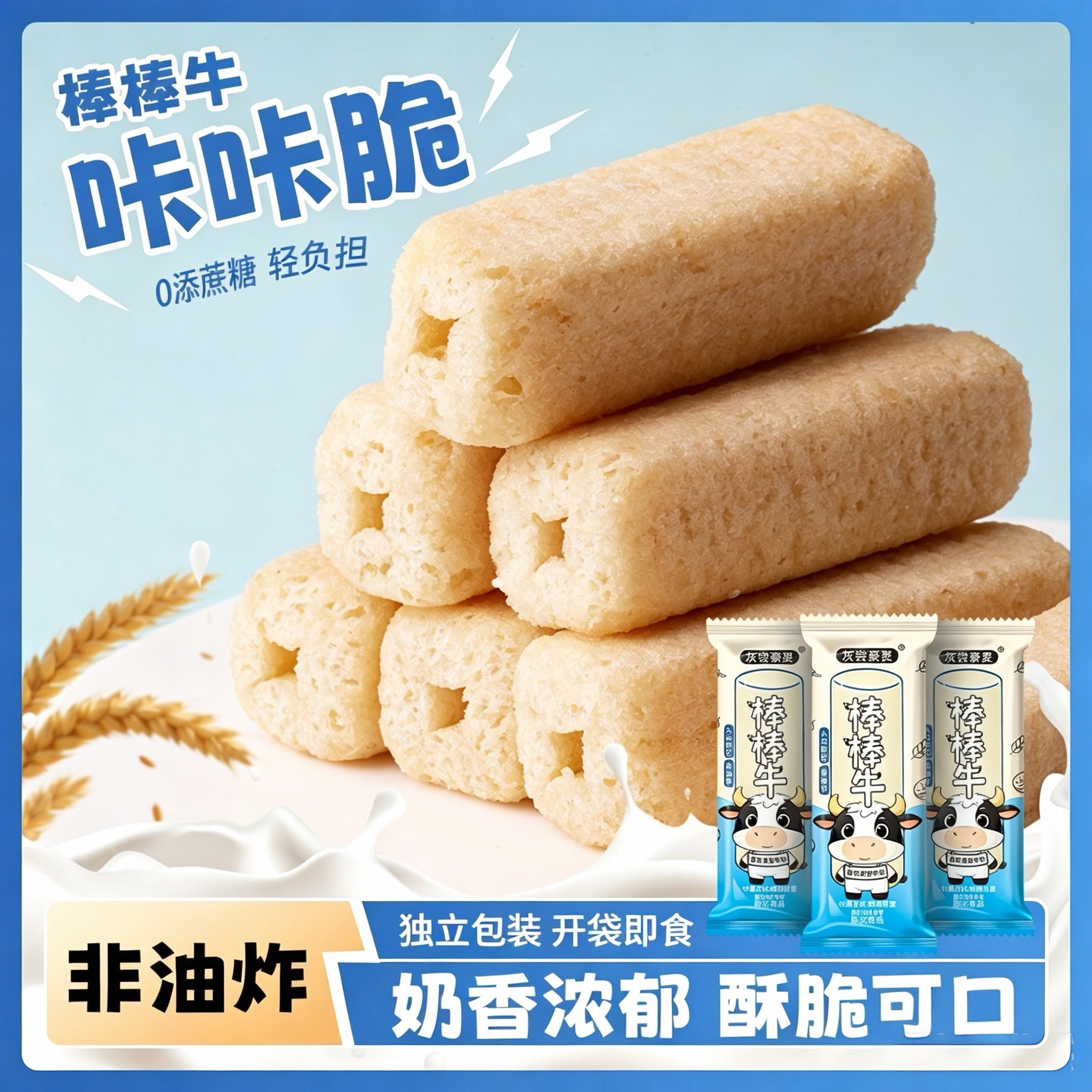 糖尿人专用食品无糖精可以吃牛奶味米果棒非油炸酥脆饼干解馋小吃