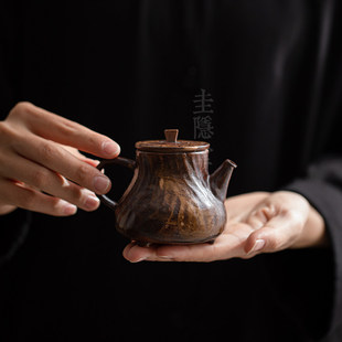 日式复古侘寂风茶壶粉引手捏粗陶家用单壶小号手抓壶泡茶壶