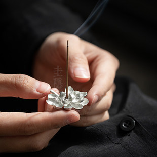 圭隐堂手工锡制香插中式禅意线香底座功夫茶道香道香熏香炉摆件