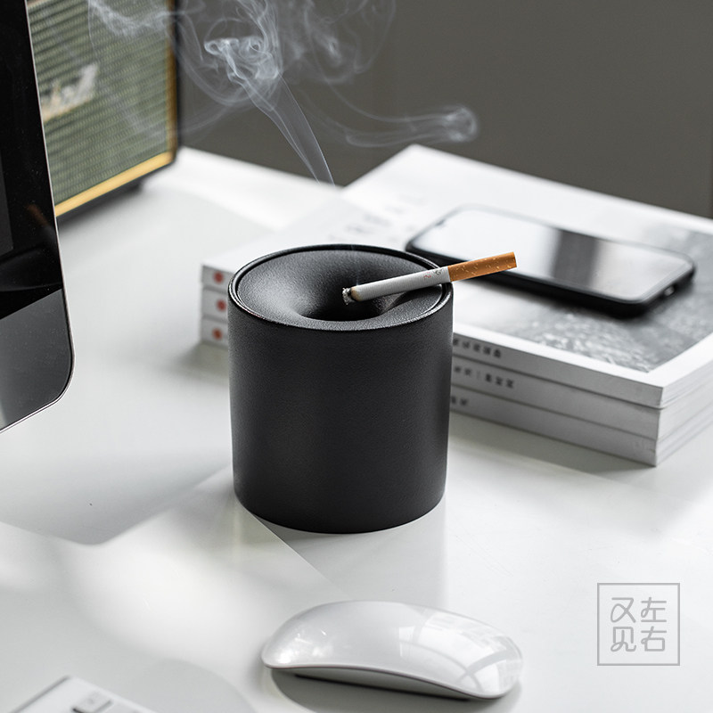 创意大号陶瓷烟灰缸防飞灰带盖子多功能家用客厅办公室个性潮流定