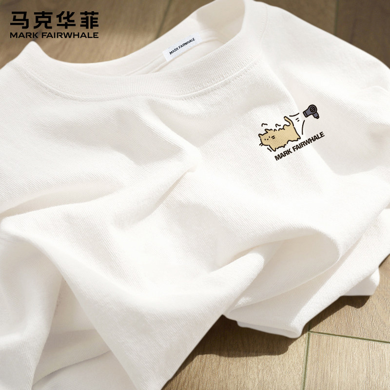 马克华菲2026新款短袖T恤男款纯棉宽松圆领印花上衣休闲时尚白色