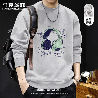 马克华菲重磅圆领耳机印花卫衣男