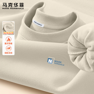 马克华菲加绒加厚卫衣男士2026春季新款保暖圆领无帽印花长袖上衣