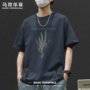 马克华菲纯棉宽松印花短袖T恤男