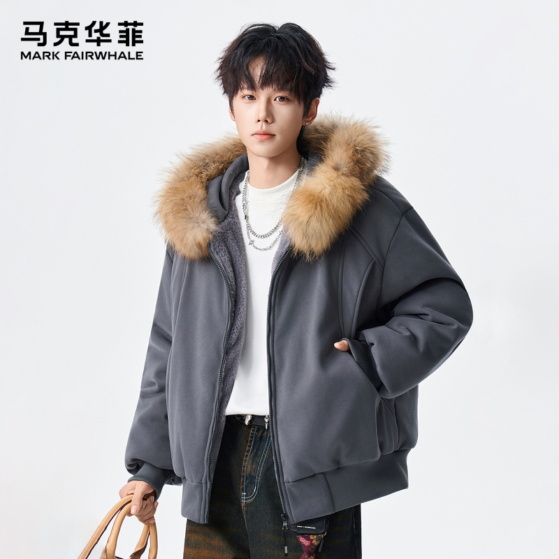 马克华菲短款羽绒服外套连帽毛领