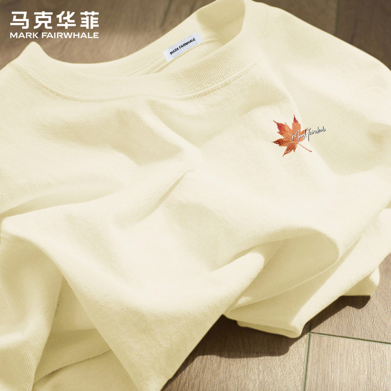 马克华菲2026夏季新款短袖T恤男款纯棉宽松圆领枫叶印花潮牌上衣