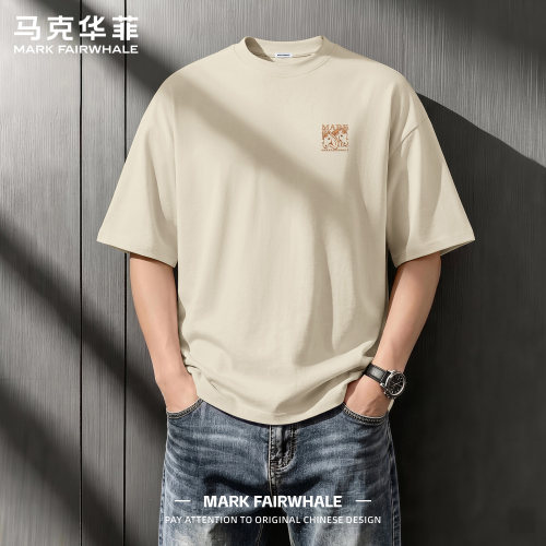 马克华菲纯棉宽松印花短袖T恤男