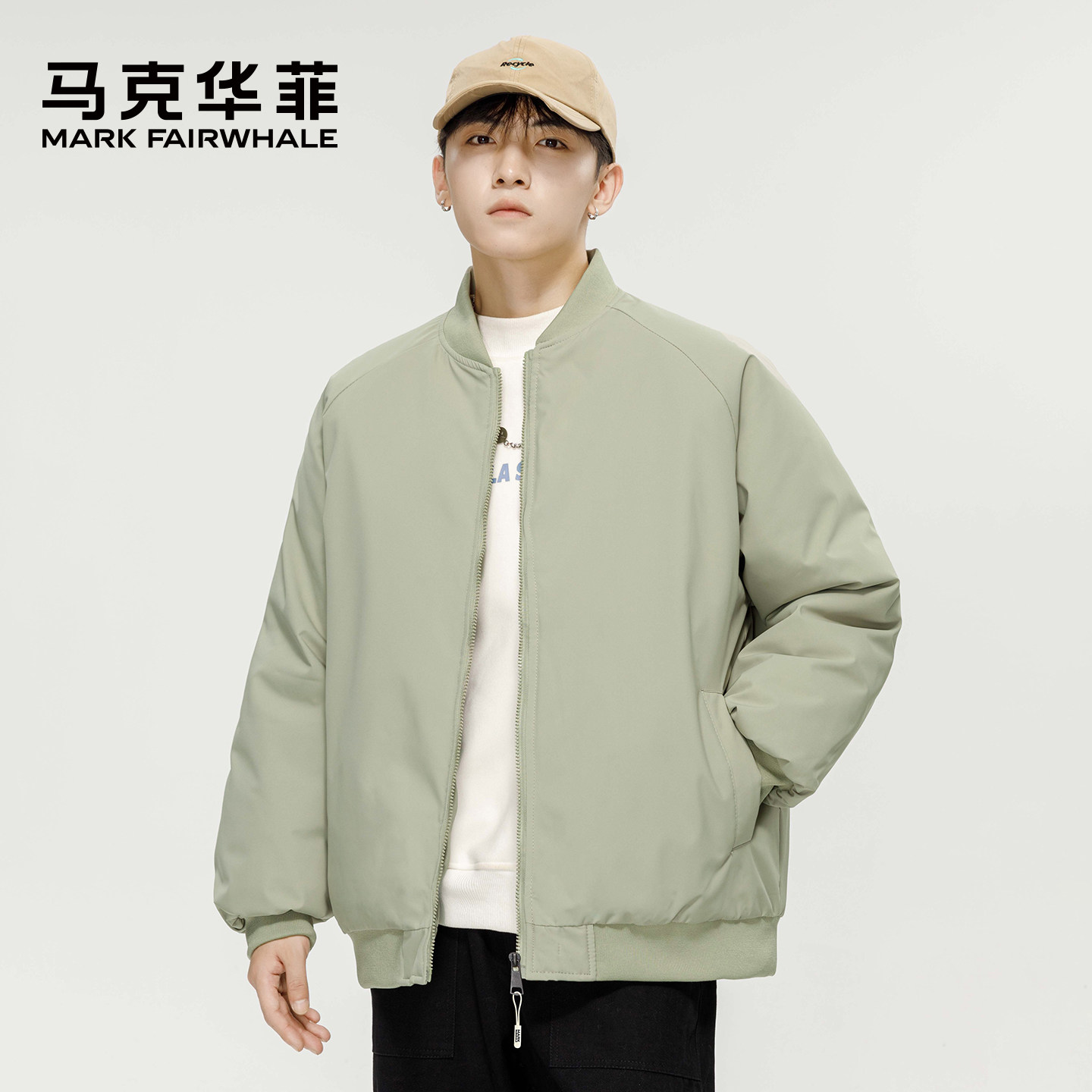 马克华菲美式加绒加厚保暖棒球服棉衣男冬季新款哈灵顿教练厚夹克