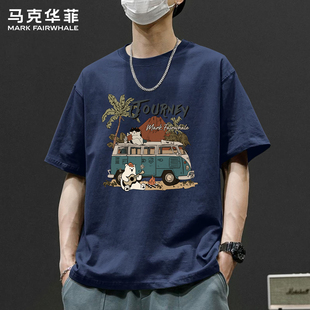马克华菲卡通印花短袖T恤男款2026夏季新款纯棉宽松潮流男生上衣