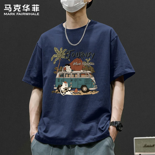 马克华菲纯棉宽松印花短袖T恤男