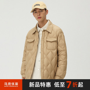 马克华菲【新国标】90绒子含量菱形格子扣翻领短款羽绒服保暖外套
