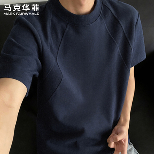 马克华菲新款短袖t恤男士休闲重磅半袖美式拼接男生健身上衣潮牌