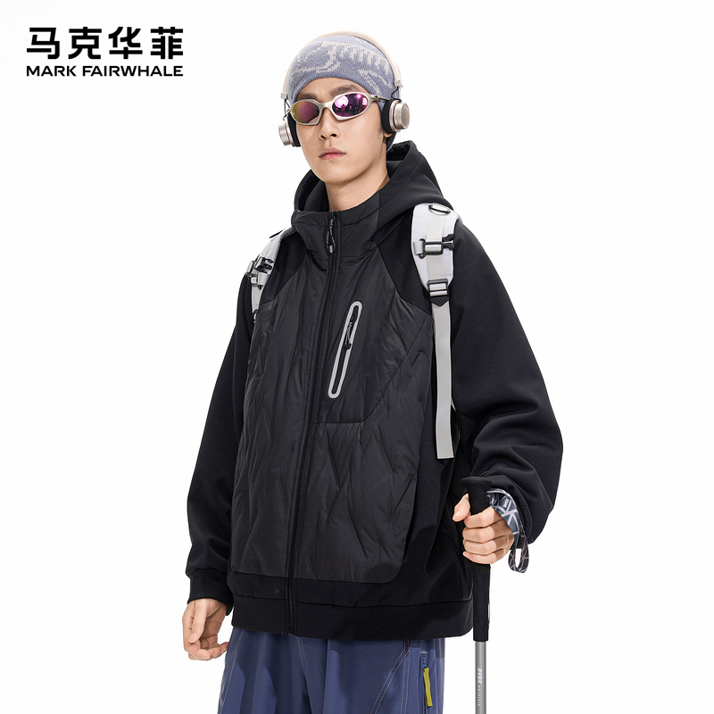 马克华菲男士短款连帽轻薄羽绒服