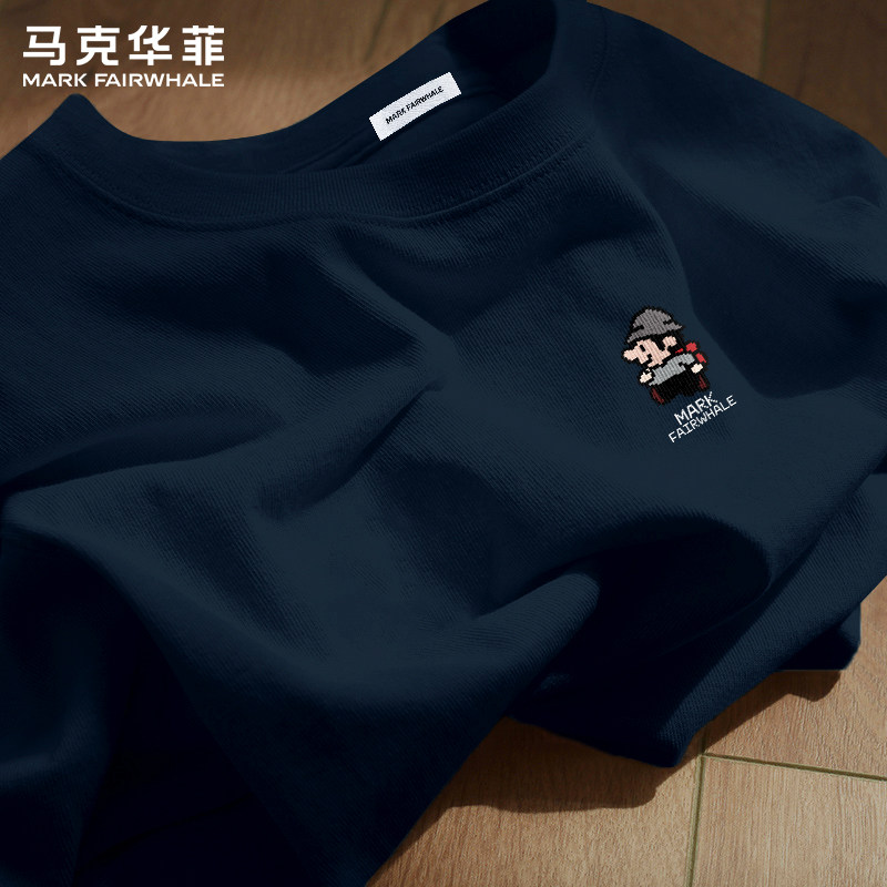 马克华菲重磅纯棉短袖T恤男款2026夏季藏青色马里奥印花宽松衣服