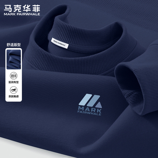 宽松印花百搭上衣休闲风 藏青色圆领卫衣男款 马克华菲2026春季 新款