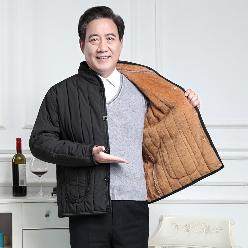 男装棉服中老年棉衣男士加绒立领保暖底衫绒棉服冬外套男式棉服男，男装棉衣，星座1716-3