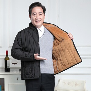 男装棉服中老年棉衣男士加绒立领保暖底衫绒棉服冬外套男式棉服男图片