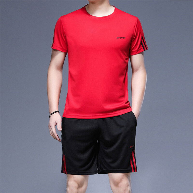 2022休闲运动套装男修身速干衣裤t恤短裤加肥加大短袖两件，男装休闲套装，星座1712-3