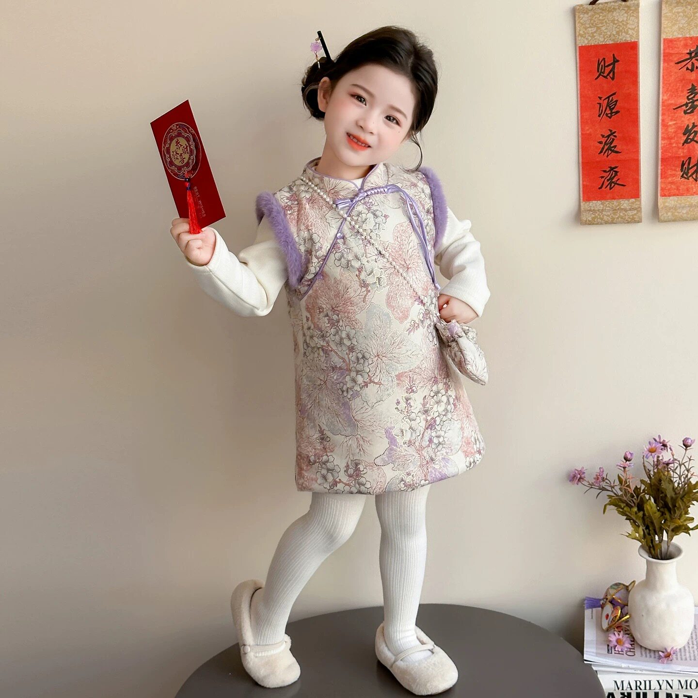 女童加棉旗袍裙新年款冬装儿童中国风唐装女孩古风连衣裙拜年裙服