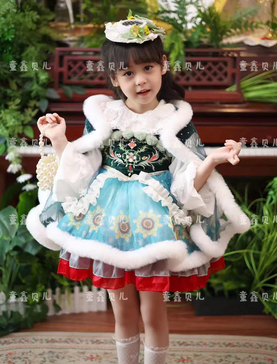 冬款敦煌风洛丽塔公主裙女童生日周岁礼服裙儿童洋气裙子安娜公主