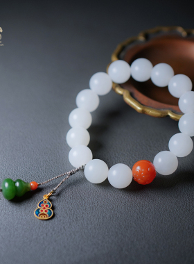 玉见和田玉白玉籽料清心珠手串转运珠