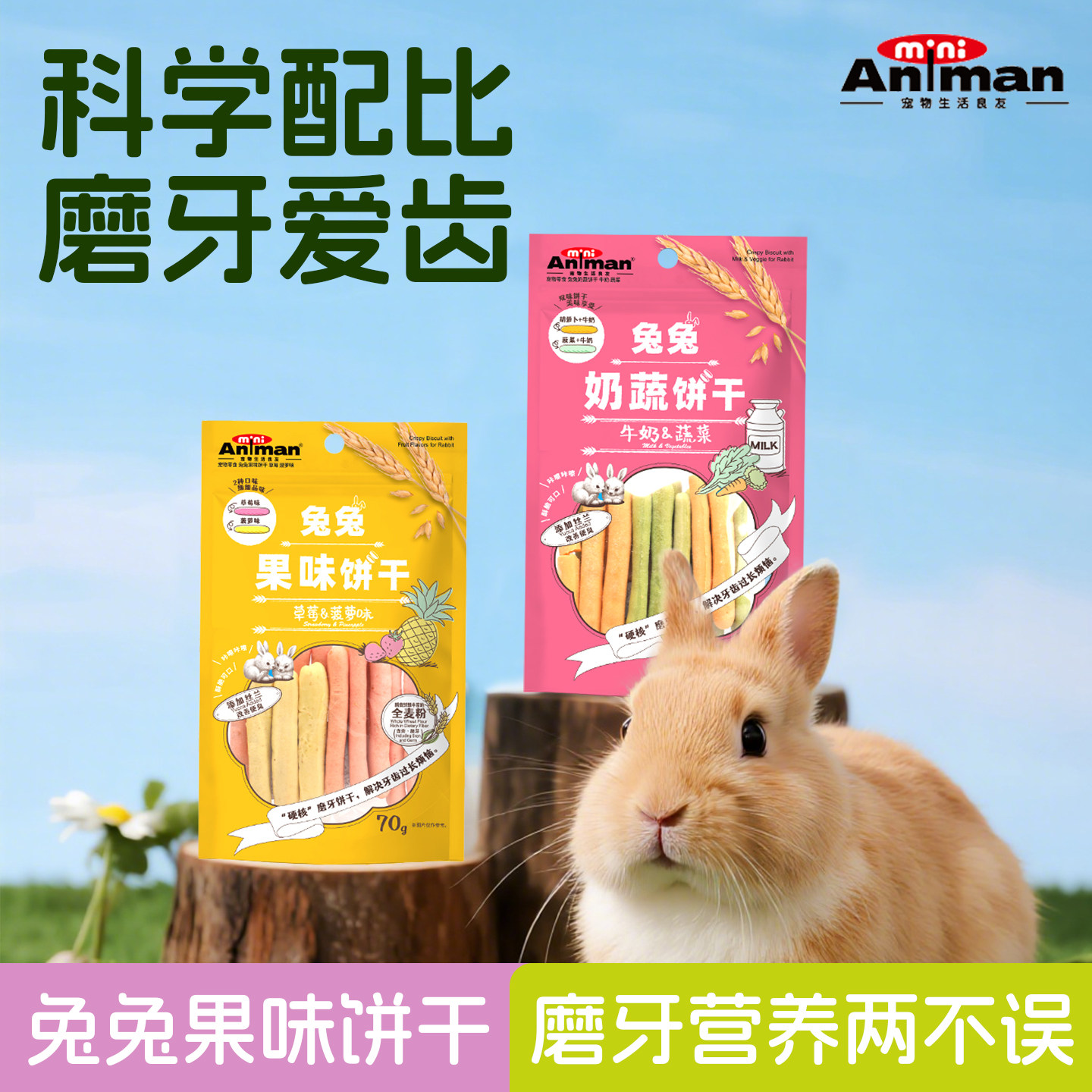 日本Animan爱妮漫兔子零食磨牙饼干牛奶果蔬磨牙棒营养健康小食