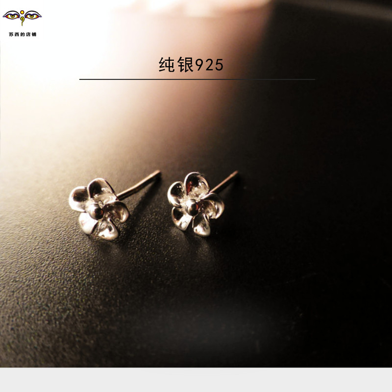 百分百S925纯银 小花朵耳钉 韩国韩版女款耳环 可爱耳饰 防过敏