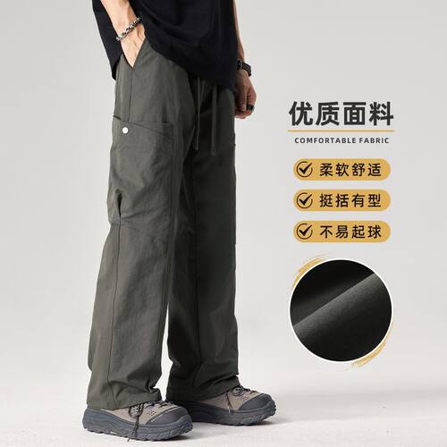 2026春夏四季新款欧美日工装拼接阔腿宽松军绿色休闲裤男潮PANTS