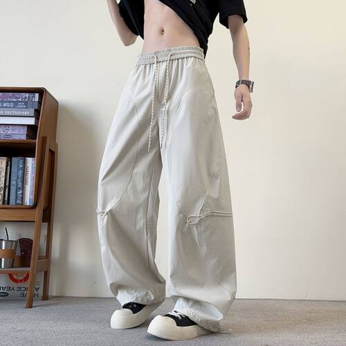 2026春夏季新款欧美巴黎灰色弯刀阔腿工装宽松直筒休闲裤男pants