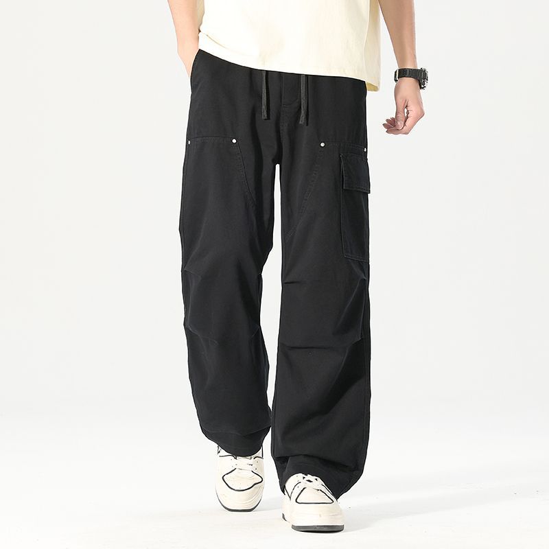 2026春夏季新款欧美日韩黑色纯棉工装修身直筒休闲西裤男pants