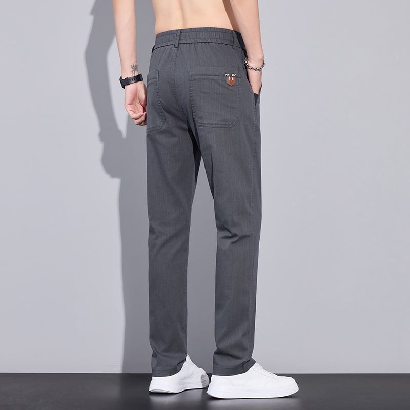 2026春夏季新款欧美日韩仿牛灰色弹力棉修身直筒休闲西裤男pants