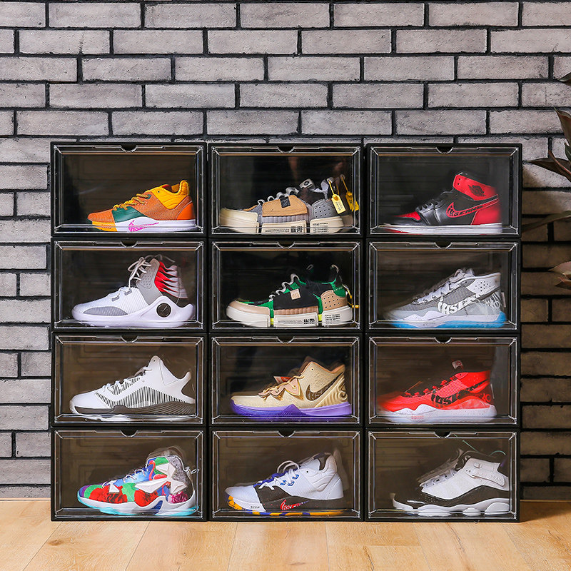 aj鞋盒收纳盒透明鞋盒宿舍塑料防尘防潮防氧化球鞋收纳柜20个装