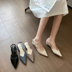 韩版夏季百搭凉鞋女时尚ins尖头浅口平底罗马鞋包头镂空气质女鞋