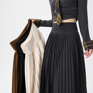 灰色风琴百褶裙长款秋冬高腰收腹显瘦a字压褶半身裙0107k