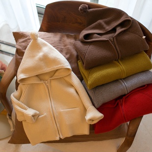 女童2025毛衣新款男宝针织开衫秋冬连帽儿童洋气外套宝宝加厚上衣