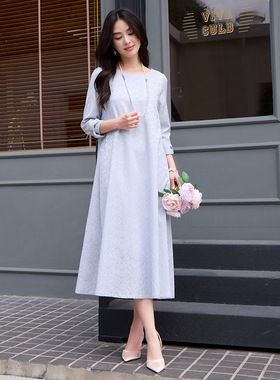 翠盈cuiying新款圆领提花大摆连衣裙日常宴会2穿礼服连衣裙88686