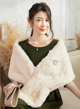 翠盈cuiying新品加厚围巾优雅名媛仿兔毛纯色加长保暖毛披肩88565