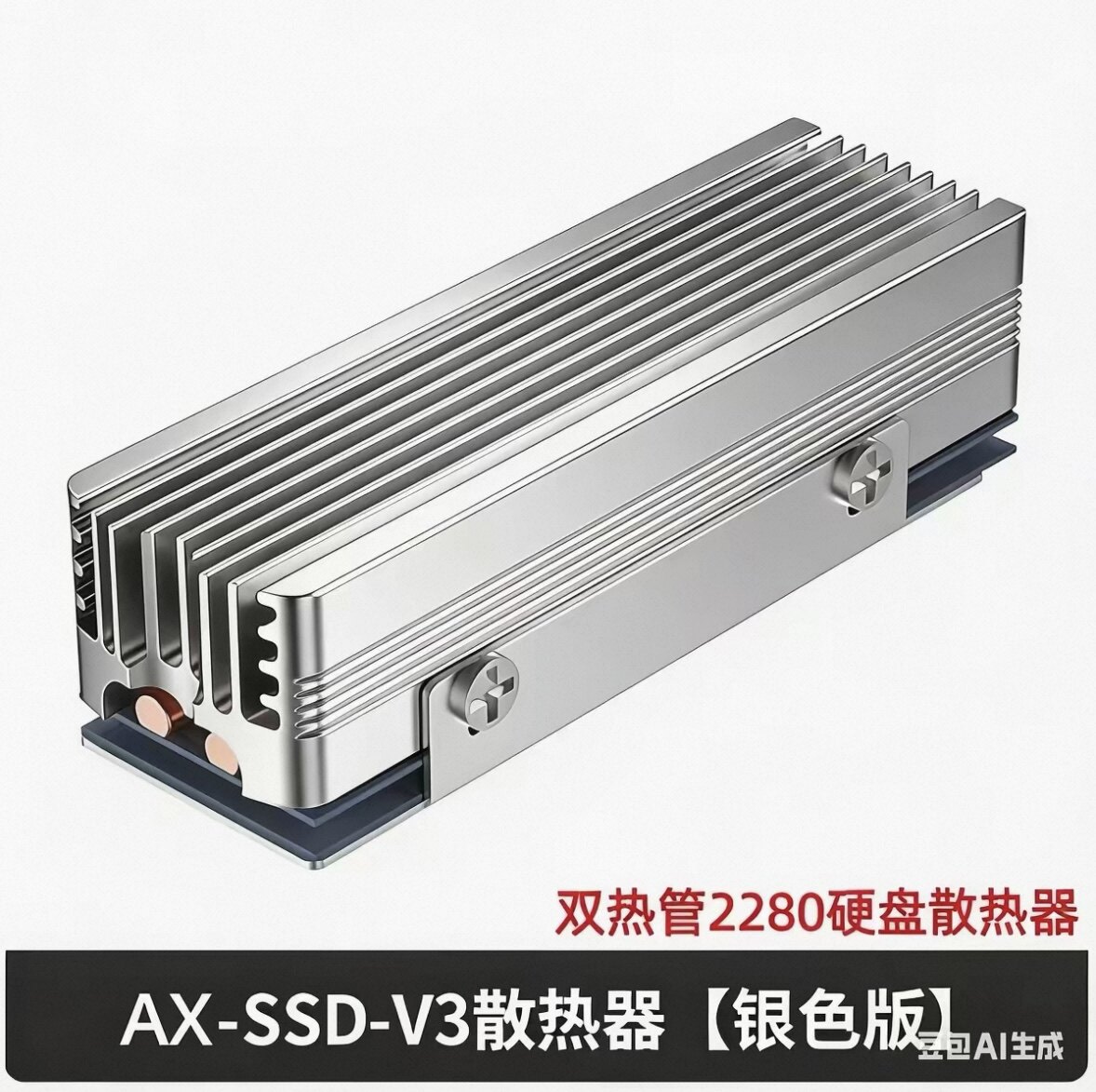 M.2固态散热马甲2280 NVME双热管全铝格栅式硬盘散热片